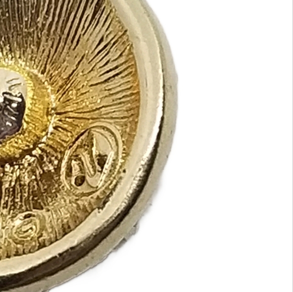 SWAROVSKI VINTAGE GOLDTONE WITH BLACK & WHITE CRYSTAL BUTTON EARRINGS - Picture 6 of 7